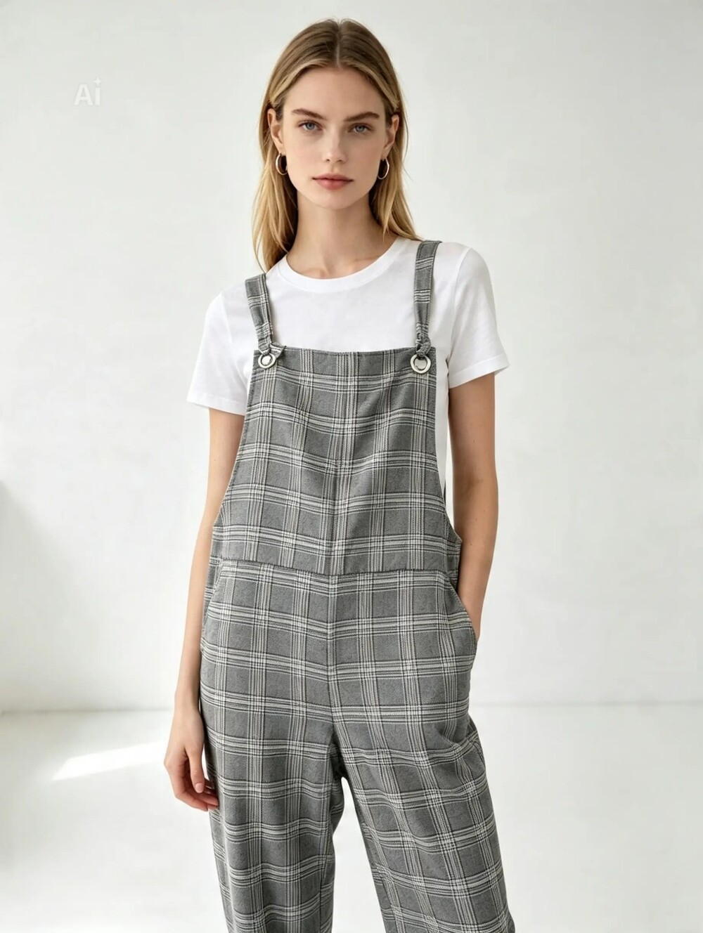 Divided Gray Plaid Women’s Overalls